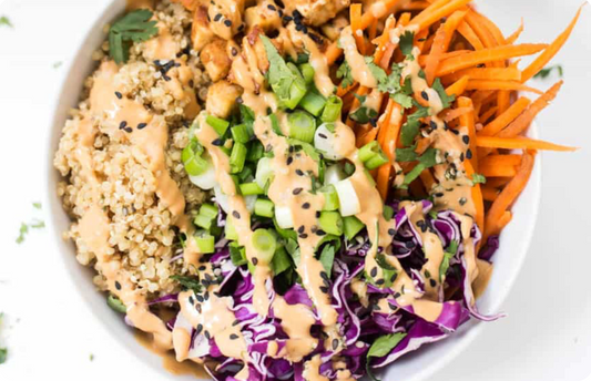 Asian Quinoa Bowls With Baked Tofu Or Chicken